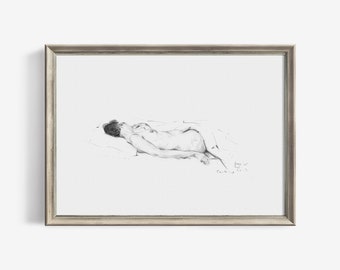 Nude Pencil Drawing Vintage Sketch Female Body Print - Minimalist Wall Art Printable Bedroom Decor Digital Downloadable | 125