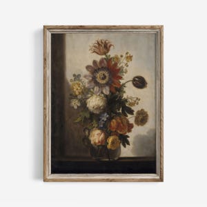 Stimmungsvolles Blumen Stillleben Vintage Druck: Antikes Gemälde Druckbares Kunstdekor (Digital) | 31