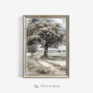 Enkele Rowan Tree schilderij Vintage Art afdrukbare aquarel landschap voor Moody Cottagecore rustieke Home Decor digitale downloadbare | 76