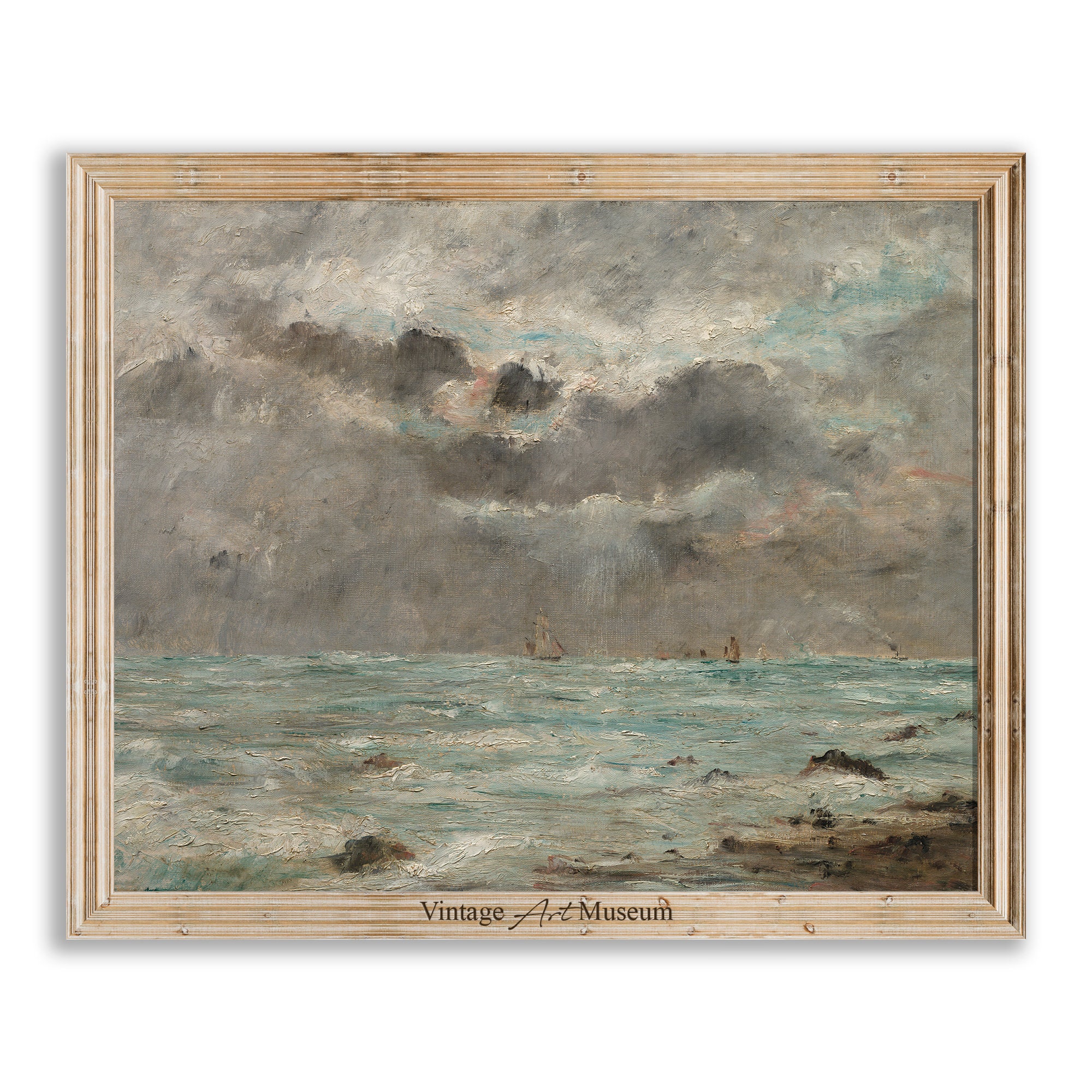 Coastal Wall Art Vintage Seascape Painting Digital Etsy