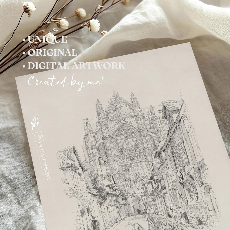 French Cathedral Sketch Print: Vintage Gothic Architecture (Digital Download) | 174 image 7