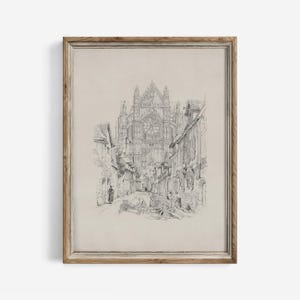 French Cathedral Sketch Print: Vintage Gothic Architecture (Digital Download) | 174 image 1