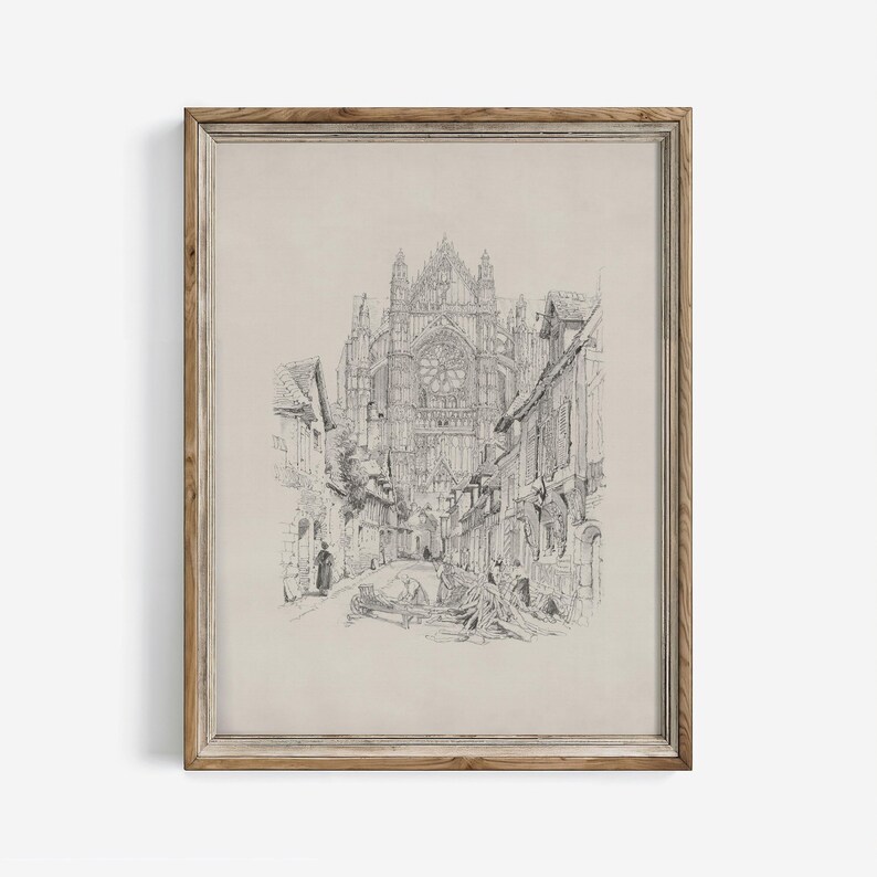 French Cathedral Sketch Print: Vintage Gothic Architecture (Digital Download) | 174 image 1