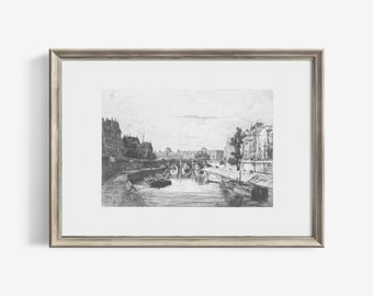 Paris Cityscape Sketch Vintage Print | Minimalist Neutral Drawing Wall Art Printable | Digital Downloadable Decor | 292