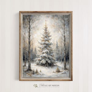 Vintage Christmas Tree Winter Landscape Art Print: Snowy Cottagecore Decor (Digital Download) | 288