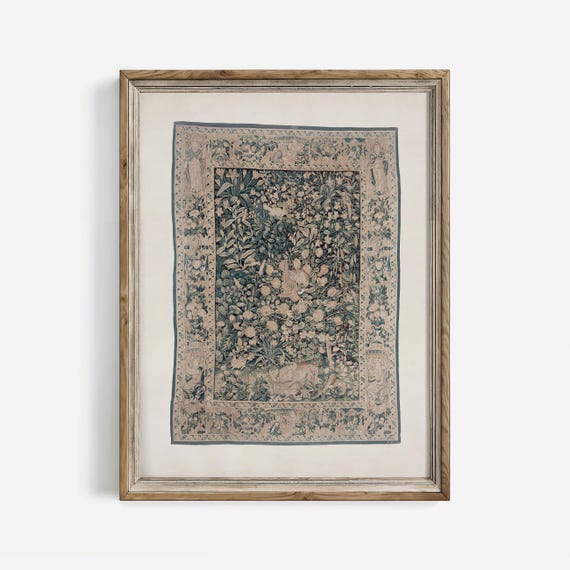 Gedämpfter grüner Wandteppich Druck: Vintage Teppich Muster Kunst Rustikales Dekor (digital herunterladbar) | 249