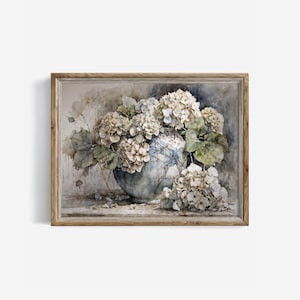 Vintage Hydrangea Watercolor Painting: Farmhouse Floral Still Life Print (Digital Downloadable) | 16