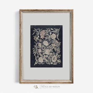 Navy Blue Textile Wall Art Vintage Print - Floral Rug Pattern, Printable Home Decor Downloadable | 204