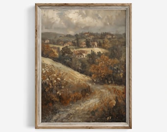 Tuscany Autumn Landscape Print: Vintage Italian Countryside Painting Fall Art (Downloadable) | 624