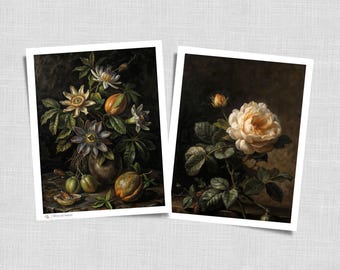 Moody Floral Still Life Vintage Prints set of 2 - Large Antique Painting Printable Art, Digital Wall Decor | 31