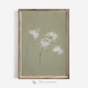 Vintage Sage Green Botanical Sketch Print - Muted Floral Painting Printable Wall Art | Digital Downloadable | 231