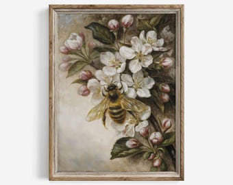 Bee on Flowers Vintage Art Print: Cottagecore Spring Decor (Digital Download) | 657