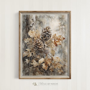 Fall Pinecone Wall Art Decor - Vintage Nature Autumn Watercolor Painting | Printable Thanksgiving Art Downloadable Print | 481