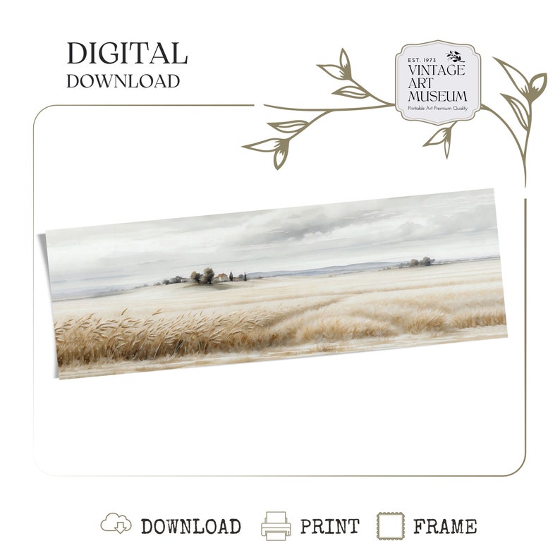 Vintage Wheat Field Panoramic Wall Art Landscape Painting Digital Downloadable Artwork for Country Farmhouse Decor 575 image 7