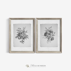 Vintage Botanical Set of 2 Prints Antique Floral Sketch Art Digital Downloadable | Printable French Country Decor | 23