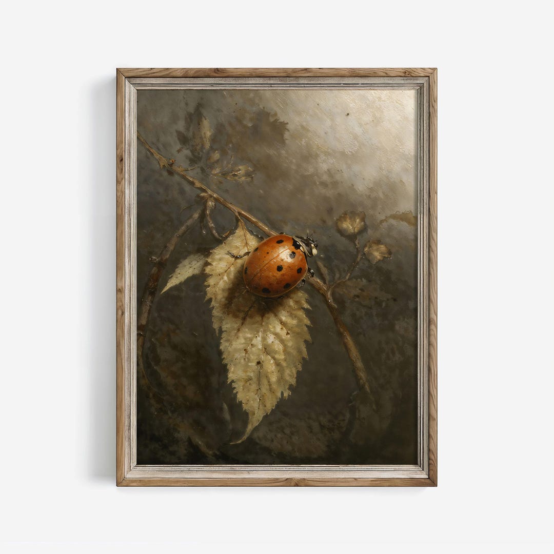 Ladybug on Leaf Still Life Print: Moody Vintage Cottagecore Wall Art ...