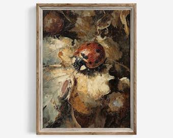 Lieveheersbeestje-print: vintage Cottagecore-natuurkunst aan de muur (digitale download afdrukbare) | 678