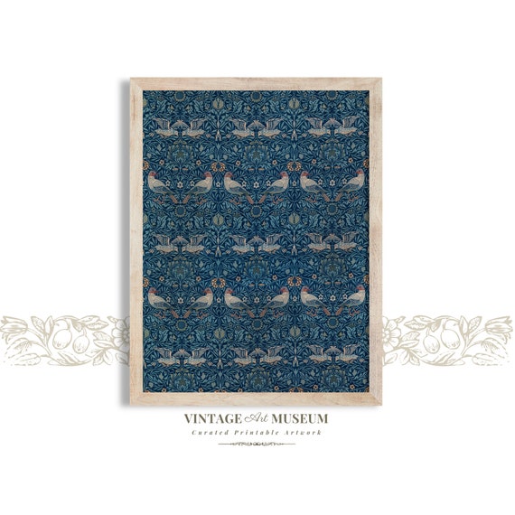 Navy Blue Fabric Wall Art Vintage Print 