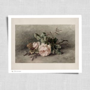 Rose Print Vintage Floral Wall Art - Printable Still Life Flowers Watercolor Painting Print Cottagecore Decor Downloadable Digital | 57