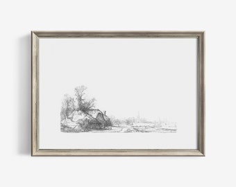 English Cottage Vintage Art Print Countryside Sketch Drawing | Printable Wall Decor for Rustic Home Downloadable | 192