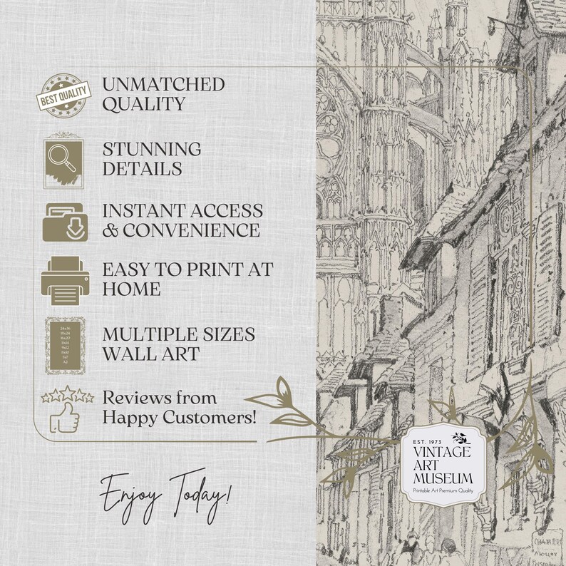 French Cathedral Sketch Print: Vintage Gothic Architecture (Digital Download) | 174 image 9