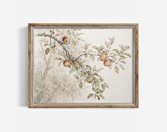 Vintage Apple Tree Branch Watercolor Print: Farmhouse Kitchen Wall Art (Digital Download) | 104