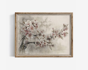 Cherry Blossom Branch Watercolor Print: Vintage Spring Wall Art (Digital Download) | 291