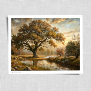 Moody Landscape with Single Tree | Vintage Style Wall Art Print | Landscape Tree Digital Painting Printable | Country Farmhouse Decor | 05