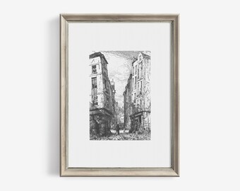 Vintage Sketch French City Paris Print Old Architecture - Printable Wall Art French Country Decor Downloadable | 140