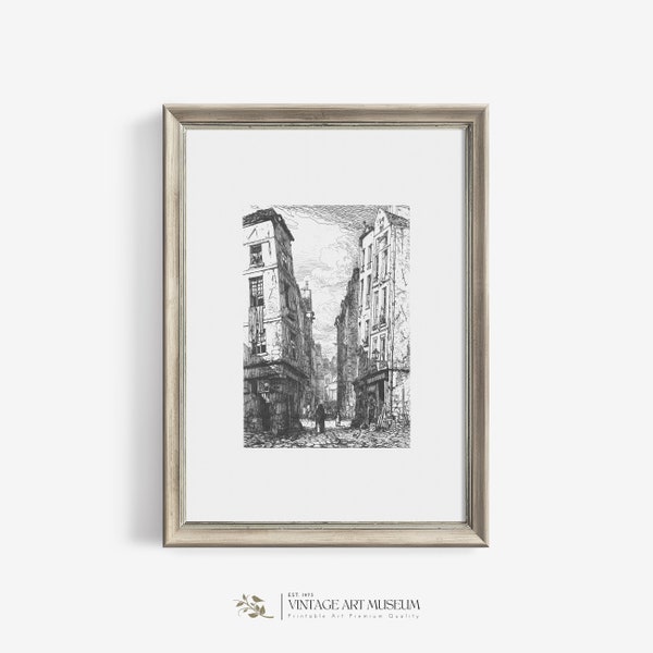 Vintage Sketch French City Paris Print Old Architecture - Printable Wall Art French Country Decor Downloadable | 140
