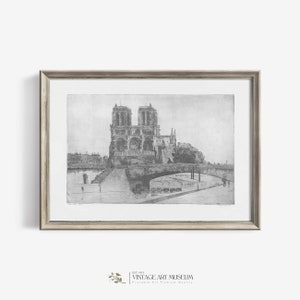 Notre Dame Paris Muted Vintage Print French Architecture Antique Sketch - Neutral Printable Wall Art Downloadable Room Decor | 111