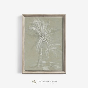 Sage Green Wall Art Vintage Tropical Palm Leaves Print | Tree Sketch Botanical Banana Leaf Drawing | Printable Rustic Decor Download | 49