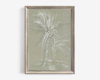 Sage Green Wall Art Vintage Tropical Palm Leaves Print | Tree Sketch Botanical Banana Leaf Drawing | Printable Rustic Decor Download | 49