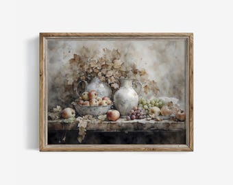 Vintage Autumn Harvest Still Life: Watercolor Fall Kitchen Decor (Digital Print Download) | 476