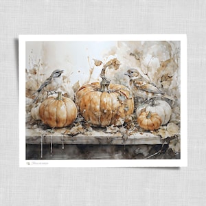 Herbst Kunst druckbare Vintage Kürbis Vogel Druck - Aquarell Malerei rustikale Herbst-Dekor | Halloween Herbst Wand Kunst Thanksgiving Dekor | 480