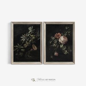 Moody Floral Still Life Vintage Prints set of 2 | Antique Painting Printable Art | Digital Wall Decor | 31