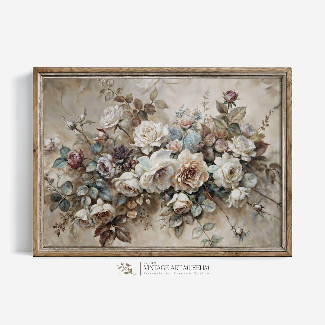 Pink Roses Painting Floral Wall Art Print - Still Life Vintage Style ...