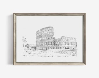 Colosseum Vintage Print Wall Art | Sketch Rome Architecture | Downloadable Printable Italy | Minimalist Rustic Home Decor | 168