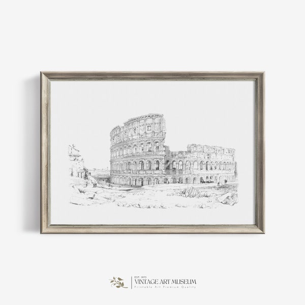 Colosseum Vintage Print Wall Art | Sketch Rome Architecture | Downloadable Printable Italy | Minimalist Rustic Home Decor | 168