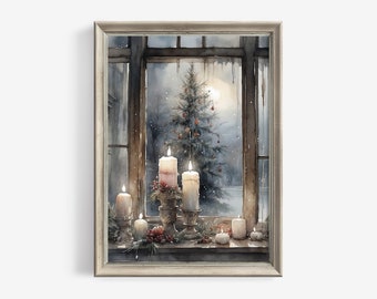 Rustic Christmas Wall Art Candles Painting | Printable Vintage Holiday Decor | Winter Still Life Artwork |  Digital Downloadable Print | 377