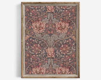 William Morris Textile Print: Muted Red Floral Wall Art Cottagecore (Digital Downloadable) | 116