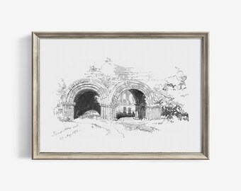 Arches Architecture Sketch Vintage Print - Minimalist French Country Decor Neutral Printable Wall Art Download | 221