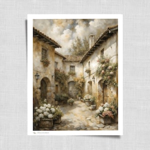 Blooming Italy Courtyard Art | Spring Warm Farmhouse Cottagecore Print | Vintage Italian Archway Wall Decor | 58