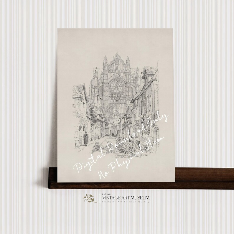 French Cathedral Sketch Print: Vintage Gothic Architecture (Digital Download) | 174 image 2