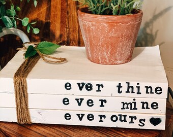 Stamped Books/farmhouse decor/stackedbooks