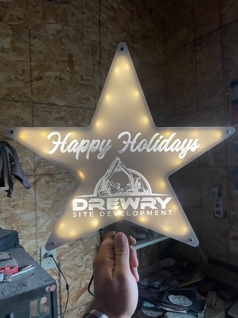 Tree Topper Sign Printed Custom Company Christmas Tree Topper, Commercial Christmas Star ...