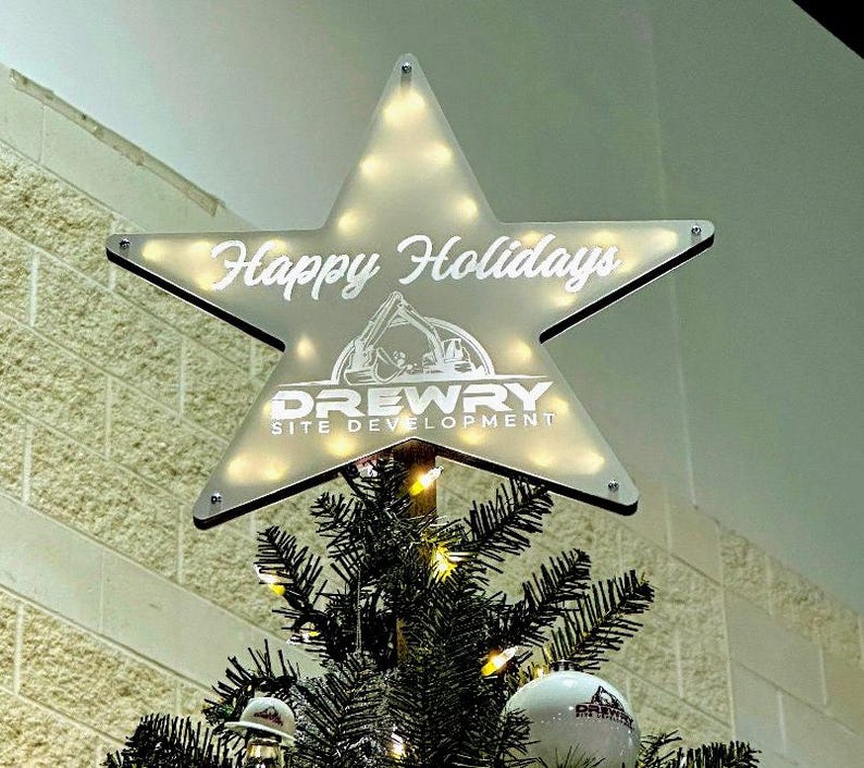 Tree Topper Sign Printed Custom Company Logo Christmas Star Tree Topper, Light up Xmas Decor - Etsy