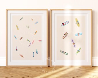 Surf Wall Art Set, Neutral Beach Prints, Surfboard Poster Set