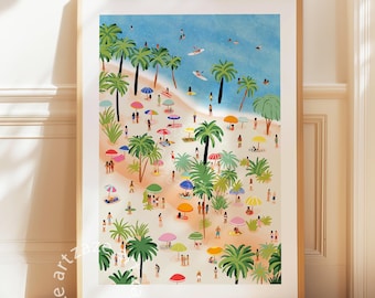 Tropical Beach Art, Palm Tree Print, Coastal Wall Art