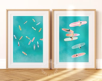 Surf Wall Art Set, Coastal Poster Set, Beach Print